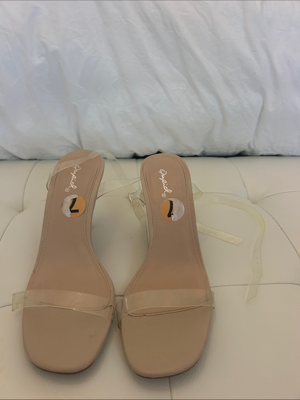 Qupid Nude Clear Strap Heeled Sandals